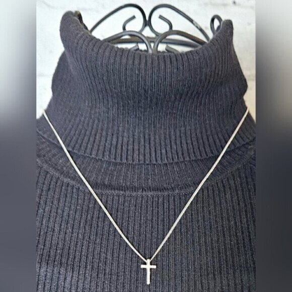 Rhinestone Cross Pendant on Silvertone Chain – Dainty Faith Necklace - Picture 4 of 6